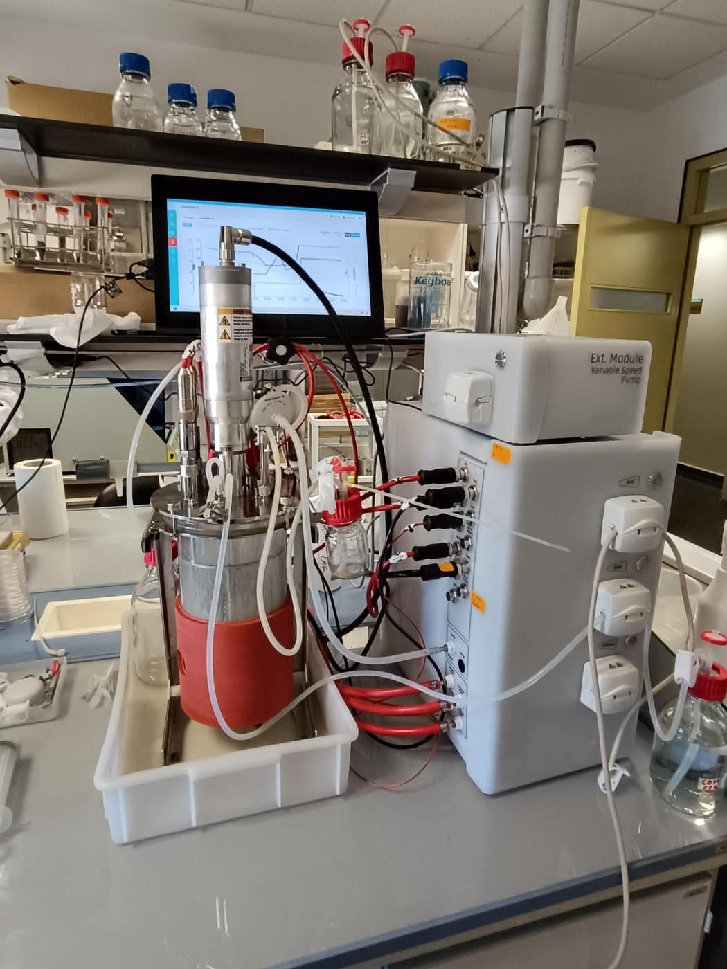 Laboratory benchtop stirred tank glass bioreactor 5L scale