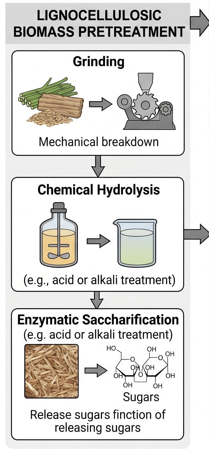 Lignocellulosic biomass pretreatment grinding chemical hydrolysis and enzymatic saccharification